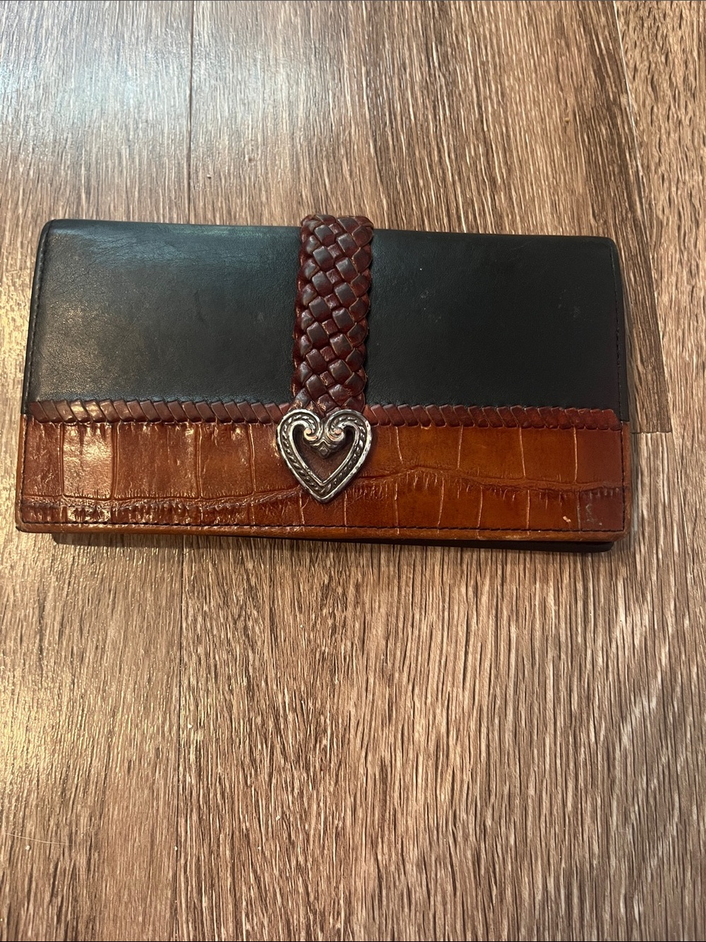 Brighton Black and Brown Leather checkbook Bifold Wallet